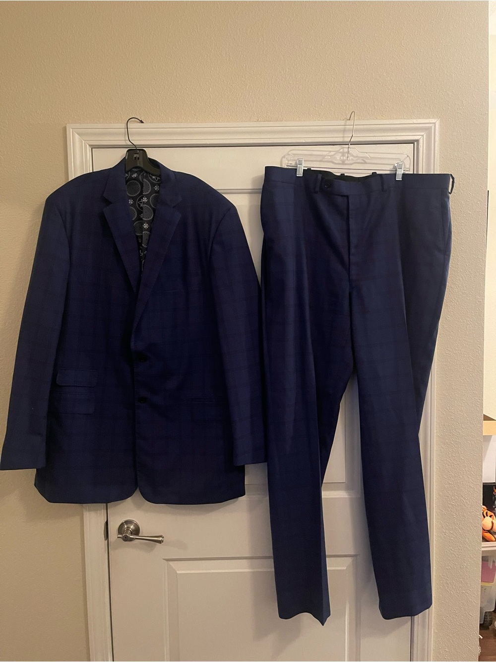 Tom James Royal Classic Mens Blue Plaid Check Custom Tailored Two Piece Suit